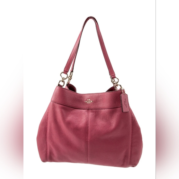 Coach Handbags - Coach Lexy In Leather Wine Soft Pebbled Leather Three Compartment Double Strap